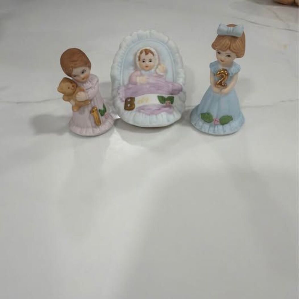 Vintage Enesco Growing Up Birthday Girls Baby 1 & 2 Figurines 1982 Porcelain